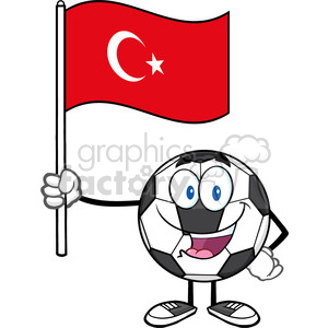 happy soccer ball cartoon mascot character holding a flag of turkey vector illustration isolated on white background