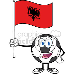 happy soccer ball cartoon mascot character holding a flag of albania vector illustration isolated on white background