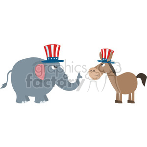 angry political elephant republican vs donkey democrat vector illustration flat design style isolated on white