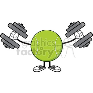 tennis ball faceless cartoon mascot character working out with dumbbells vector illustration isolated on white background