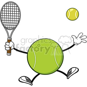tennis ball faceless player cartoon mascot character holding a tennis ball and racket vector illustration isolated on white background