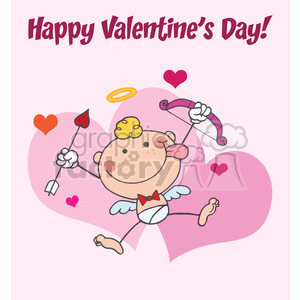 A cheerful cartoon cupid with a bow and arrow, surrounded by hearts, celebrating Valentine's Day.