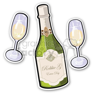 A festive clipart image featuring a champagne bottle labeled 'Robbie G Extra Dry' and two champagne glasses, symbolizing celebration during Christmas or New Year's holidays.