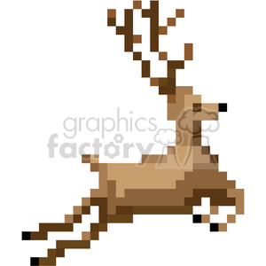 Pixelated 8-bit style image of a leaping reindeer, typically associated with Christmas holidays.