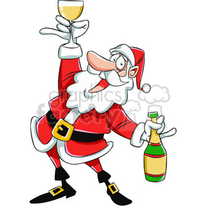 Clipart of Santa Claus celebrating with a glass of champagne, representing a festive New Year's party scene.