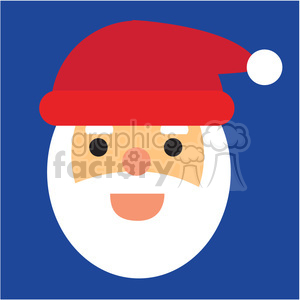 A flat design clipart image of Santa Claus with a red hat and white beard on a blue background, representing Christmas.