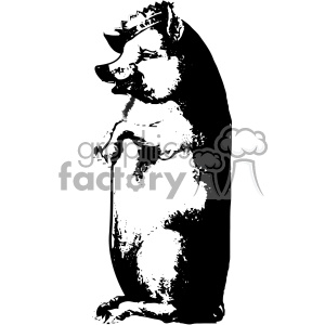 A black and white clipart image of a bear standing on its hind legs.