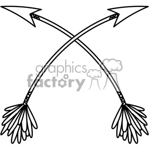 A black and white clipart image of two crossed arrows with feathered fletchings.