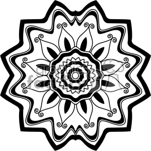 A black and white mandala pattern with intricate floral and geometric designs.