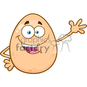 10958 Royalty Free RF Clipart Happy Egg Cartoon Mascot Character Waving For Greeting Vector Illustration