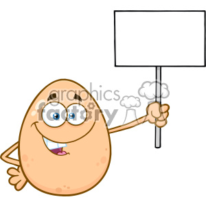 10971 Royalty Free RF Clipart Talking Egg Cartoon Mascot Character Holding A Blank Sign Vector Illustration
