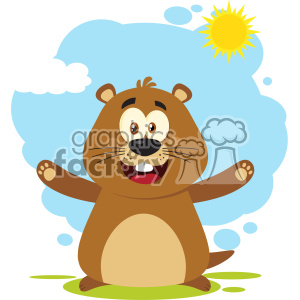 10630 Royalty Free RF Clipart Happy Marmot Cartoon Mascot Character With Open Arms Vector Flat Design With Background Isolated On White