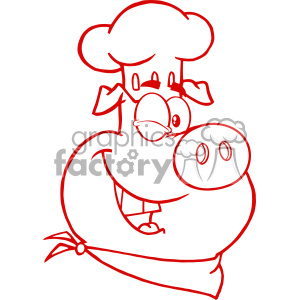 10728 Royalty Free RF Clipart Winking Chef Pig Cartoon Mascot Character In Red Color Vector Illustration