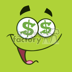 A green smiley face with dollar signs in its eyes, depicting excitement or desire for money.