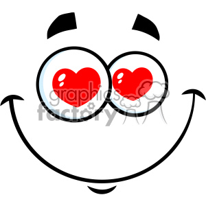 A clipart image of a smiling face with heart-shaped eyes. The eyes are large, red hearts within white circles, suggesting a feeling of love, admiration, or infatuation. The smile is wide and exaggerated, giving an overall happy and affectionate expression.