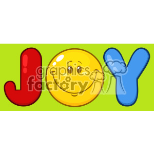Bright and colorful clipart image with the word 'JOY', where the letter 'O' is a smiling yellow emoji face.