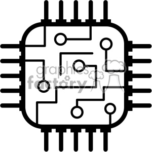 Clipart of a microchip with circuit lines, representing technology and computing.