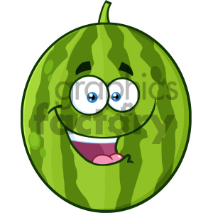 Royalty Free RF Clipart Illustration Happy Green Watermelon Fruit Cartoon Mascot Character Vector Illustration Isolated On White Background