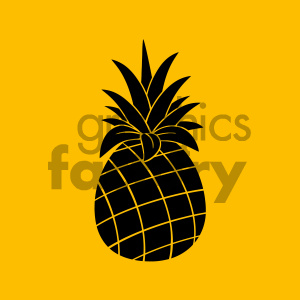 Royalty Free RF Clipart Illustration Pineapple Fruit Black And White Silhouette Simple Design Vector Illustration With Orange Background