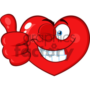 Red Heart Cartoon Emoji Face Character Winking and Giving A Thumb Up Vector Illustration Isolated On White Background