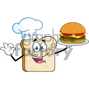 Chef Bread Slice Cartoon Mascot Character Presenting Perfect Burger Vector Illustration Isolated On White Background
