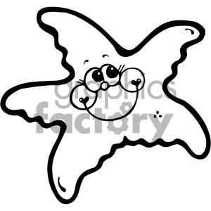 The image is a simple black and white clipart of a cartoon starfish with a cute and happy facial expression.