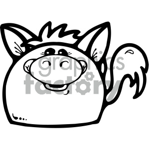 A black and white clipart image of a smiling cartoon animal character with large ears, a tuft of hair, and a wavy tail.