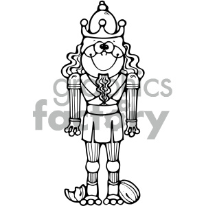 This is an image of a whimsical frog character dressed in a royal outfit resembling that of a king or prince. The frog is standing upright and features a comical expression with large eyes and a wide smile. It is adorned with royal attire, including a crown, shoulder pads with fringes, a cross-laced vest, shorts, knee socks, and heeled shoes. There's also a broken scepter and a cracked orb at the frog's feet, adding to the playful nature of the image. 