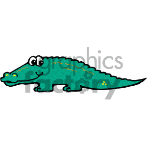 Cartoon-style clipart image of a smiling alligator with textured green skin and yellow details. The alligator has big, round eyes and a friendly appearance.