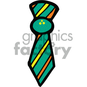 Clipart image of a green tie with yellow and orange diagonal stripes.