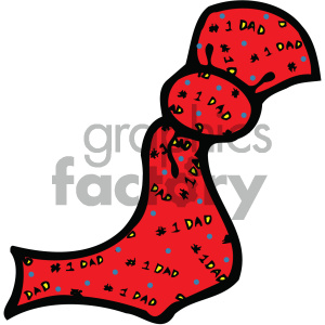 A colorful clipart image of a red necktie with the text '#1 Dad' written in yellow and small blue dots scattered across it. The tie has a bold black outline and a fun, playful design.