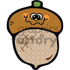 A cute cartoon acorn with a smiling face, expressive eyes, and rosy cheeks, wearing a green cap.