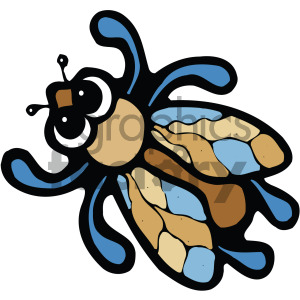 A colorful, cartoon-style clipart image of a fly with exaggerated features, including big eyes, and a mix of blue, beige, and brown colors on its body and wings.