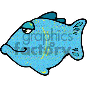 The clipart image depicts a stylized blue fish with small lighter blue and yellow speckles on its body. The fish has a prominent eye, fins, and a curved mouth that gives it a character-like appearance.