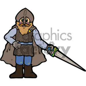 A cute medieval knight character in armor, holding a sword, with a bearded and friendly appearance.