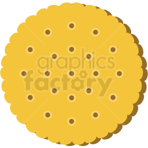 A clipart image of a round, golden cracker with scalloped edges and small holes.