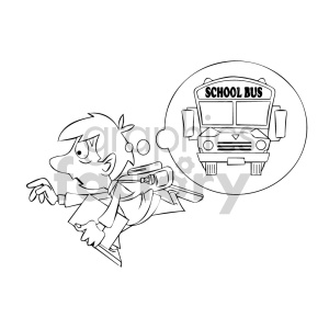 Kid running late for school bus coloring page clipart