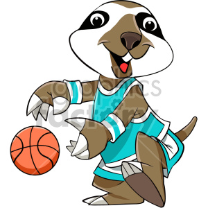 The image is a clipart featuring a cartoon sloth dressed as a basketball player. The sloth is in an active pose, with one arm outstretched, suggesting that it might be playing or about to play basketball. It is wearing a basketball jersey and shorts, as well as wristbands which are common basketball accessories.