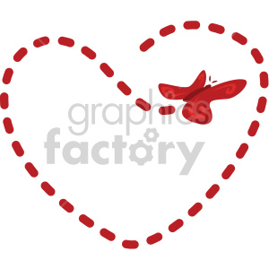 A red butterfly flying along a dotted heart-shaped path, symbolizing love and flight.