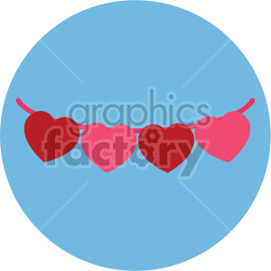 A clipart image of a banner with alternating red and pink hearts on a blue circular background.