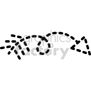 The image is a black and white clipart of an abstract design that appears to be forming an arrow shape. It is made up of various dashed segments, consisting of black dots and heart shapes, which together create the silhouette of an arrow curving around, suggesting a sense of motion or direction. The design elements have a tribal or tattoo style aesthetic.