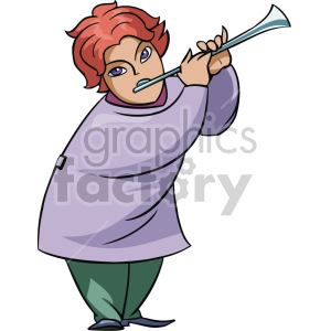 Clipart image of a man playing the flute with stylized features and vibrant colors.