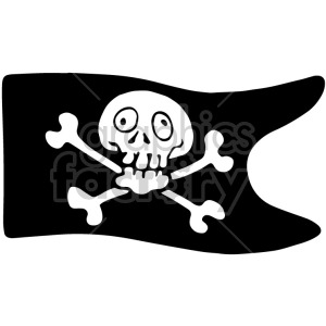 A classic pirate flag featuring a skull and crossbones design, commonly known as the Jolly Roger.