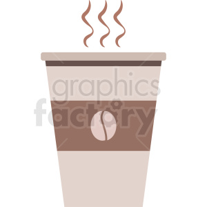 Clipart image of a takeaway coffee cup with steam rising from it, featuring a coffee bean design in the center.