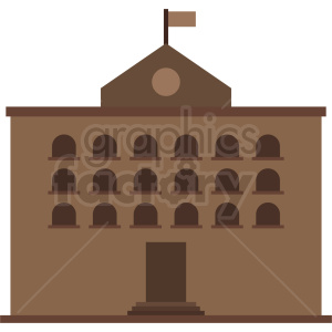 A simple clipart image of a large, brown university building with multiple arched windows and a flag on top.