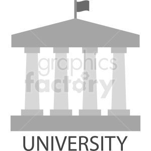 A clipart image of a classical university building with four pillars, a triangular roof, and a flag on top, with the word 'UNIVERSITY' written below.