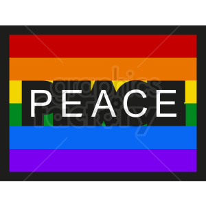 The image is a representation of a rainbow flag with the word PEACE written across it in bold, capitalized letters. The flag is composed of six horizontal stripes with the colors of the rainbow from top to bottom: red, orange, yellow, green, blue, and purple.