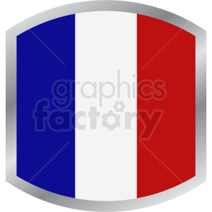 The clipart image features a stylized representation of the national flag of France, commonly known as the Tricolor. It is depicted with its three vertical bands colored blue, white, and red, presented in a curved manner suggesting a waving motion, and bordered by a light gray outline that gives the appearance of the flag being slightly rounded or inflated.