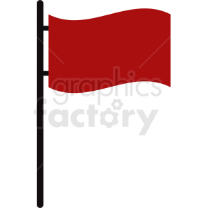 The image displays a simple red flag, which is attached to a black flagpole or flag marker. The flag is shown as if waving in the wind.