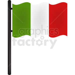 The image is a graphic representation of the flag of Italy, featuring three vertical stripes in the national colors of green, white, and red, starting from the flagpole side. The flag is slightly waving, suggesting movement.